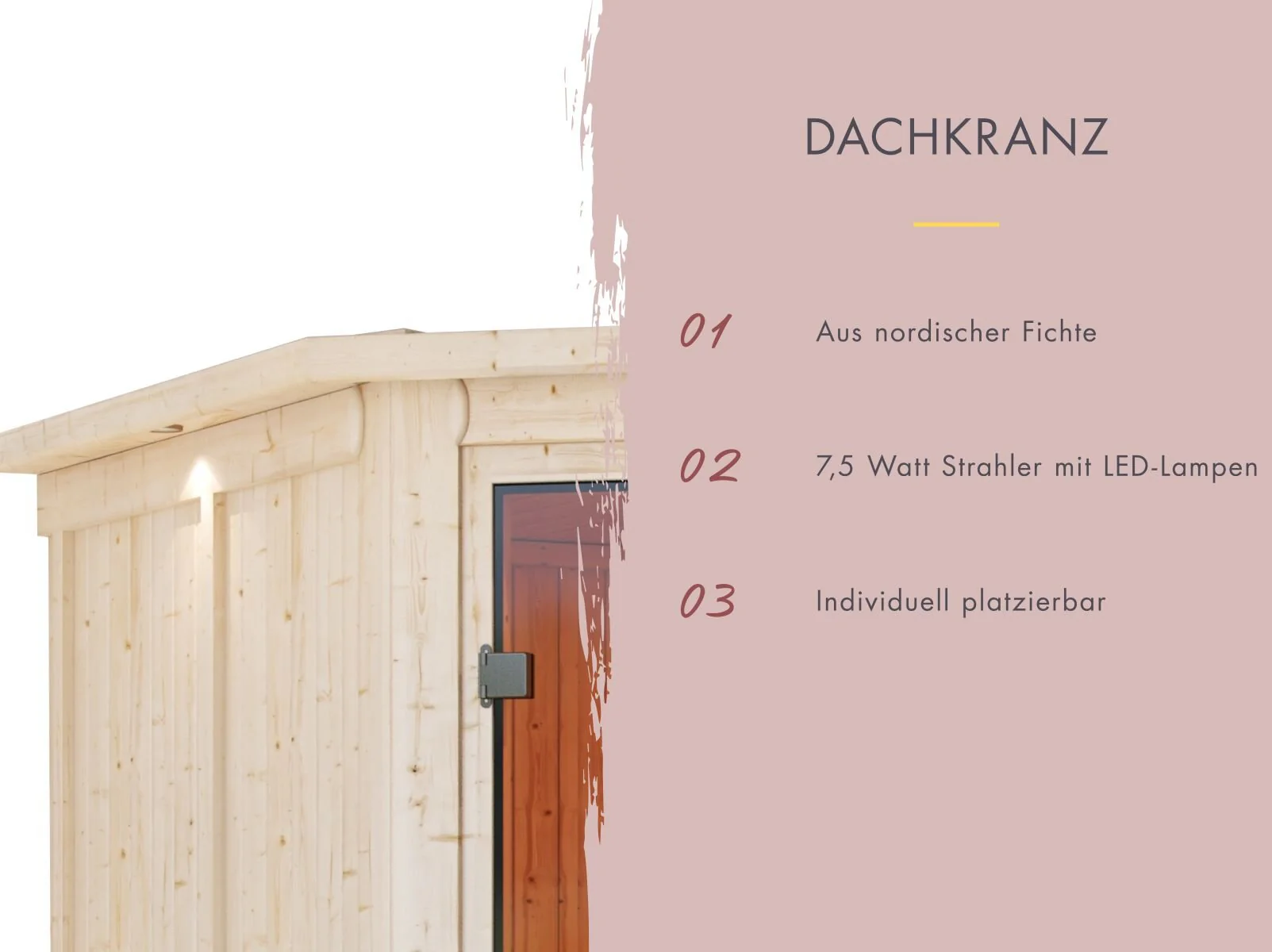 Karibu Sauna Ainur 3, 68 mm, inkl. 9 kW Bioofen ext. Steuerung Wifi HUUM - mit Dachkranz - - Image 8