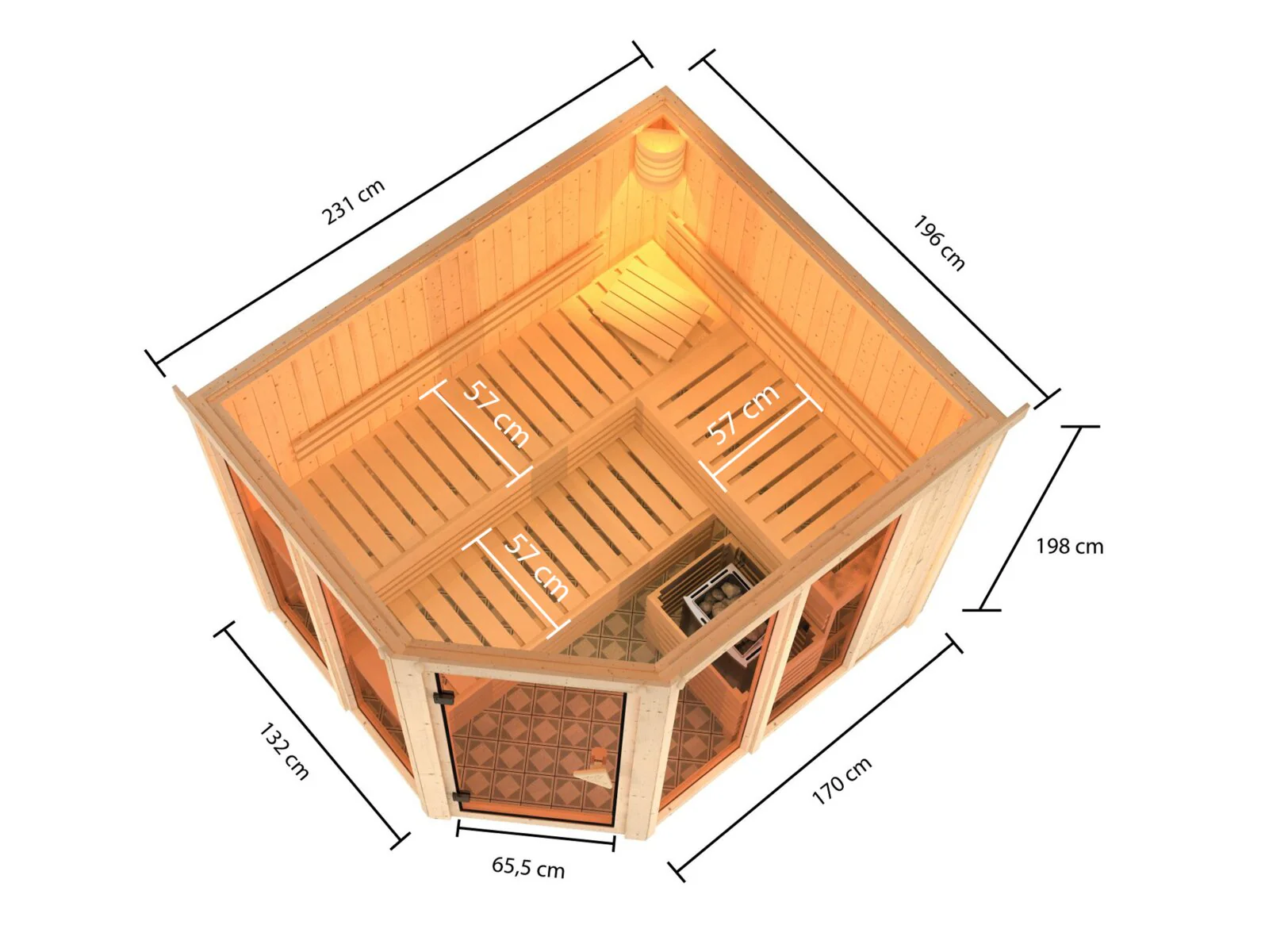Karibu Sauna Ainur 3, 68 mm, inkl. 9 kW Bioofen ext. Steuerung Wifi HUUM - ohne Dachkranz - - Image 2