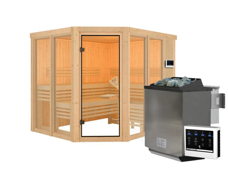 Karibu Sauna Ainur mit 9 kW Bioofen Ext. Strg 68 mm - Image 2