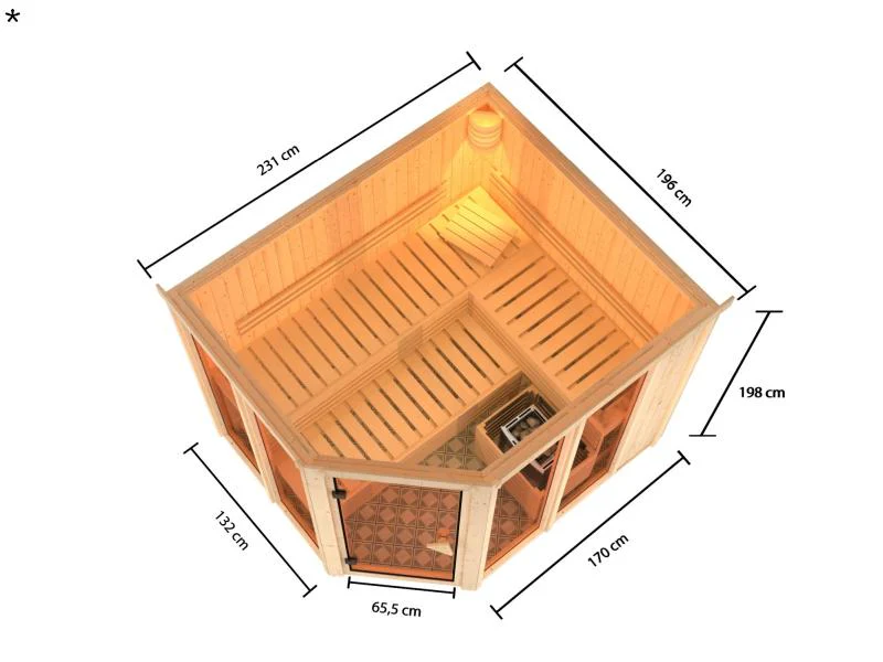 Karibu Sauna Ainur mit 9 kW Bioofen Ext. Strg 68 mm - Image 3