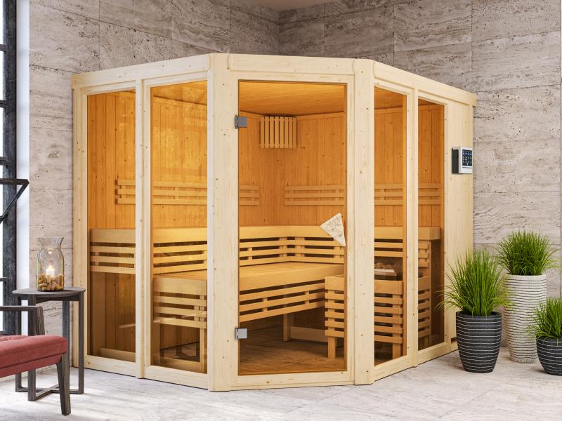 Karibu Sauna Ainur mit 9 kW Bioofen Ext. Strg 68 mm - Image 4