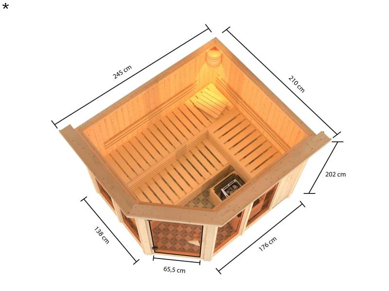 Karibu Sauna Ainur mit Dachkranz und 9 kW Ofen Ext. Strg 68 mm - Image 3