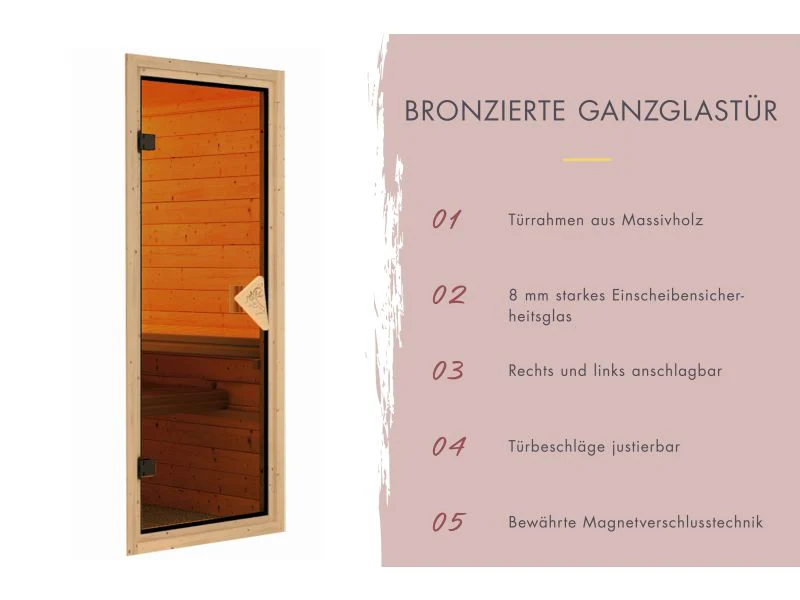 Karibu Sauna Airi, inkl. 9 kW Ofen ext. Steuerung - ohne Dachkranz - - Image 11