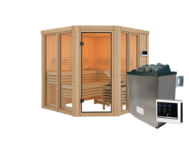 Karibu Sauna Airi, inkl. 9 kW Ofen ext. Steuerung - ohne Dachkranz - - Image 4