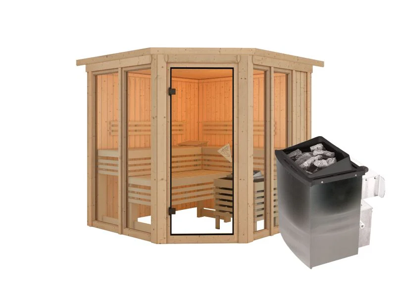 Karibu Sauna Airi, inkl. 9 kW Ofen integr. Steuerung - mit Dachkranz - - Image 4