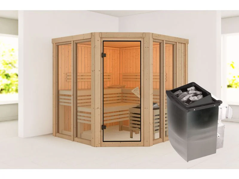 Karibu Sauna Airi, inkl. 9 kW Ofen integr. Steuerung - ohne Dachkranz - - Image 2