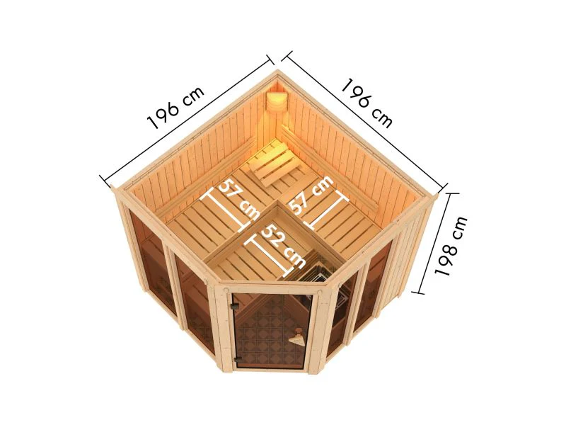 Karibu Sauna Airi, inkl. 9 kW Ofen integr. Steuerung - ohne Dachkranz - - Image 3