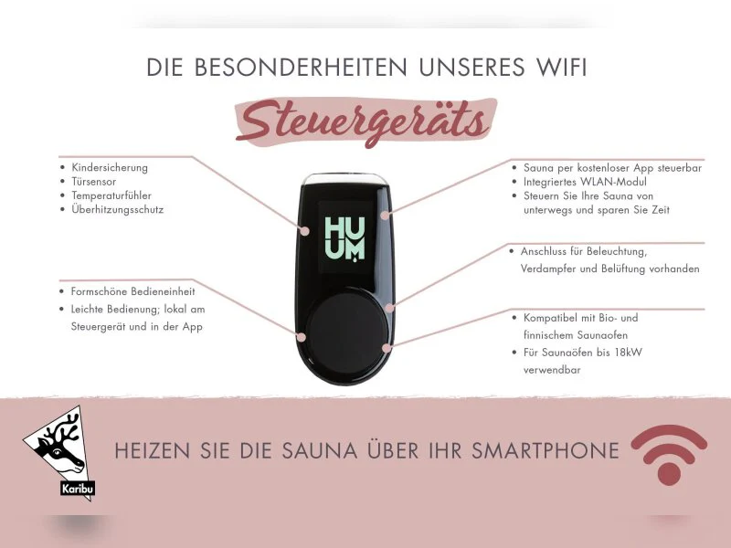 Karibu Sauna Alcinda 2, 68 mm, inkl. 9 kW Ofen ext. Steuerung Wifi HUUM - ohne Dachkranz - - Image 4