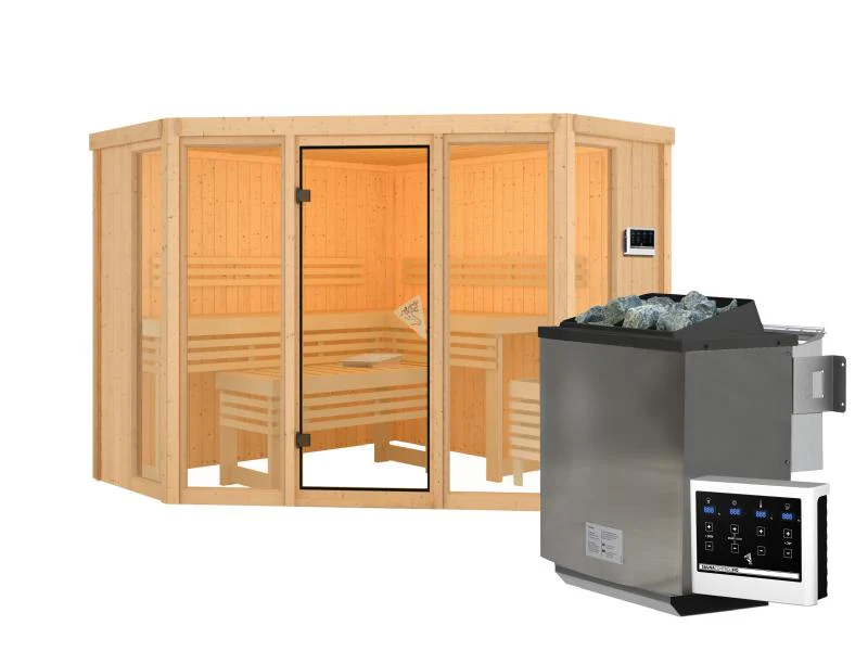 Karibu Sauna Alcinda mit 9 kW Bioofen Ext. Strg 68 mm - Image 2