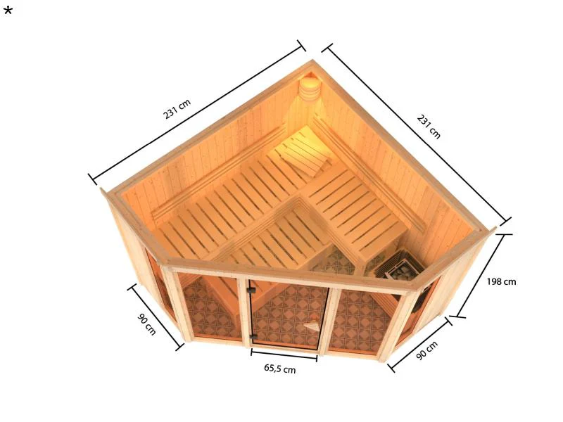 Karibu Sauna Alcinda mit 9 kW Bioofen Ext. Strg 68 mm - Image 3