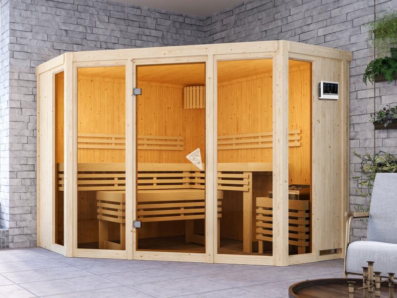 Karibu Sauna Alcinda mit 9 kW Bioofen Ext. Strg 68 mm - Image 4