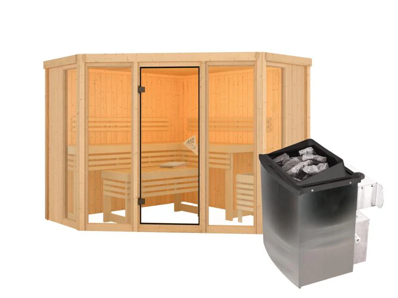 Karibu Sauna Alcinda mit 9 kW Ofen Integr. Strg  68 mm - Image 2