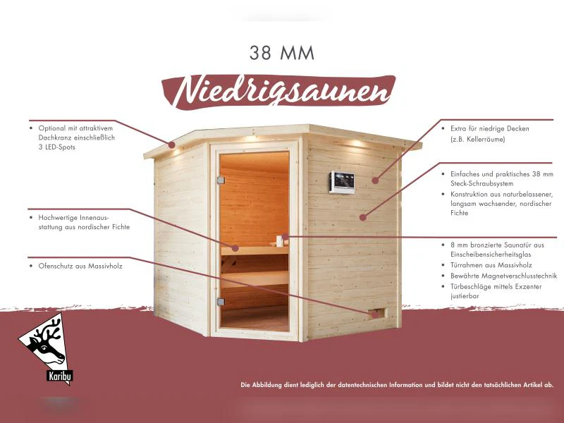Karibu Sauna Antonia inkl. 9 kW Bioofen ext. Steuerung mit klassischer Saunatür -mit Dachkranz- - Image 10