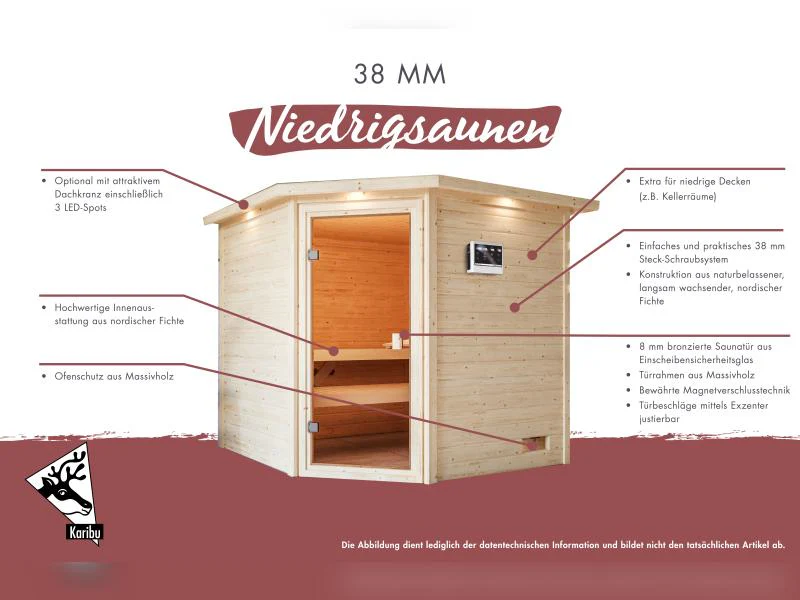 Karibu Sauna Antonia inkl. 9 kW Bioofen ext. Steuerung mit klassischer Saunatür -ohne Dachkranz- - Image 8