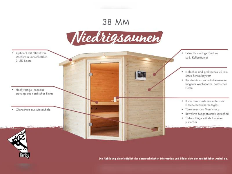 Karibu Sauna Antonia inkl. 9 kW Ofen ext. Steuerung mit klassischer Saunatür -ohne Dachkranz- - Image 8