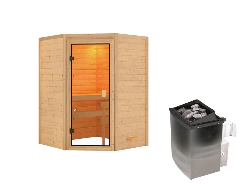 Karibu Sauna Antonia inkl. 9 kW Ofen integr. Steuerung mit klassischer Saunatür -ohne Dachkranz- - Image 2