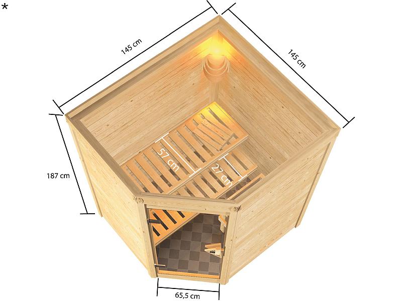 Karibu Sauna Antonia mit 3,6 kW Ofen ext. Strg ohne Dachkranz 38 mm - Image 3