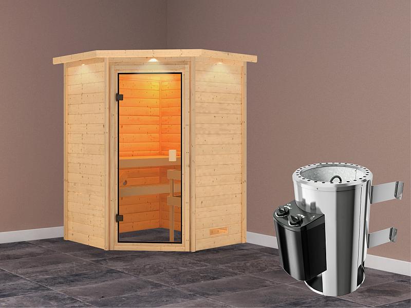 Karibu Sauna Antonia mit 3,6 kW Ofen integr. Strg und Dachkranz 38 mm - Image 2