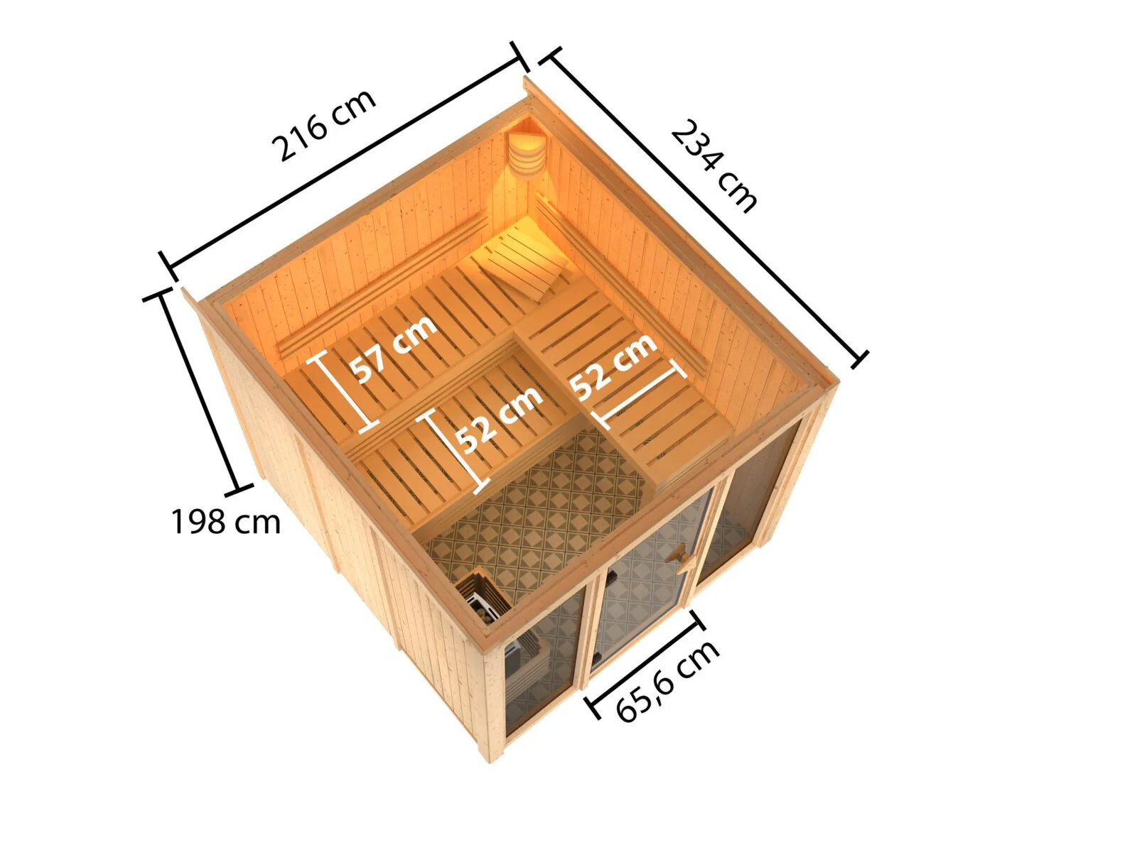 Karibu Sauna Askja 68 mm, inkl. 9 kW Ofen ext. Steuerung Wifi HUUM - ohne Dachkranz - - Image 2