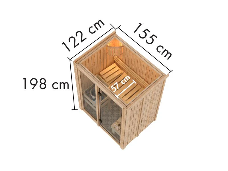 Karibu Sauna Avari 1 inkl. 3,6 kW Ofen externe Steuerung - ohne Dachkranz - Image 4