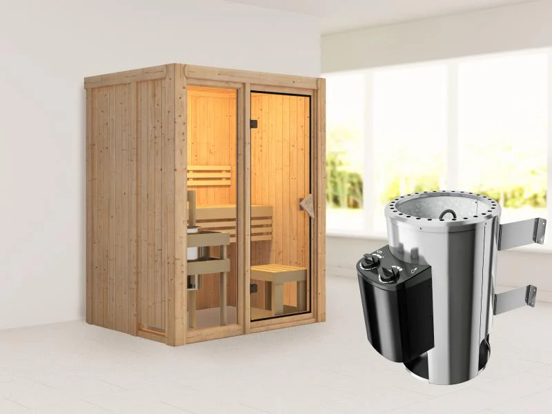 Karibu Sauna Avari 1 inkl. 3,6 kW Ofen intgr. Steuerung - ohne Dachkranz - Image 2