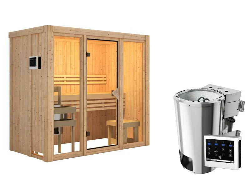 Karibu Sauna Avari 2 inkl. 3,6 kW Bioofen ext. Steuerung - ohne Dachkranz - Image 3