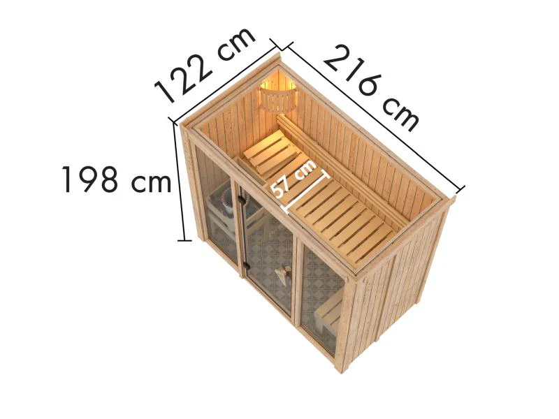 Karibu Sauna Avari 2 inkl. 3,6 kW Bioofen ext. Steuerung - ohne Dachkranz - Image 4