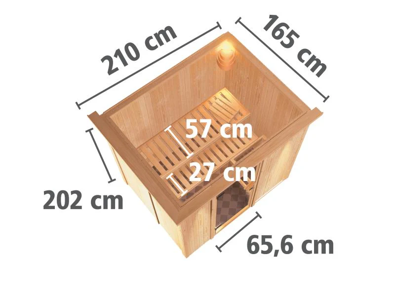 Karibu Sauna Bodin inkl. 9 kW Bioofen ext. Steuerung,mit energiesparender Saunatür - mit Dachkranz- - Image 3