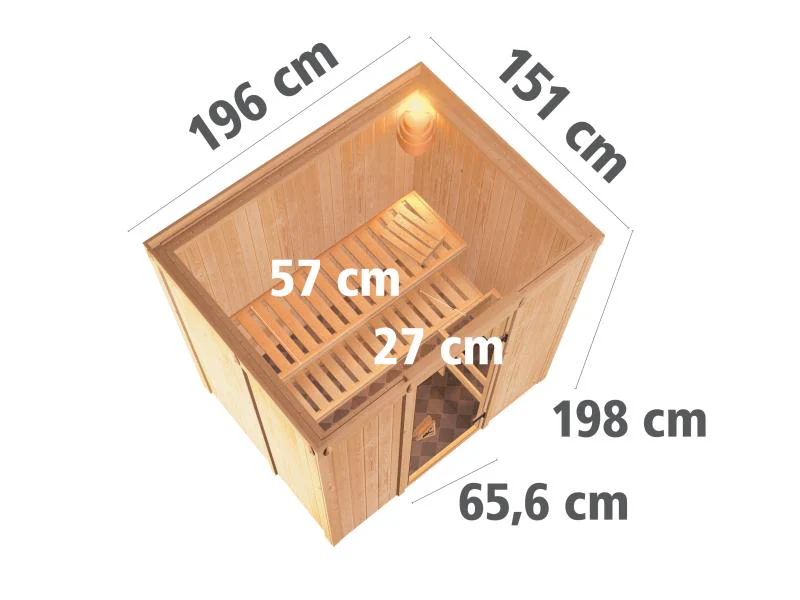 Karibu Sauna Bodin inkl. 9 kW Bioofen externer Steuerung, mit energiesparender Saunatür - ohne Dachk - Image 4