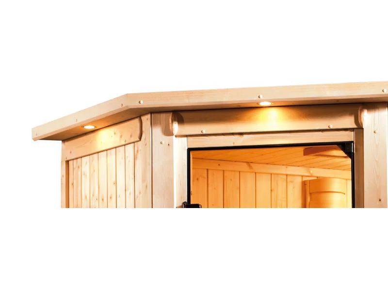 Karibu Sauna Bodin inkl. 9 kW Ofen ext. Steuerung, mit energiesparender Saunatür -mit Dachkranz- - Image 9