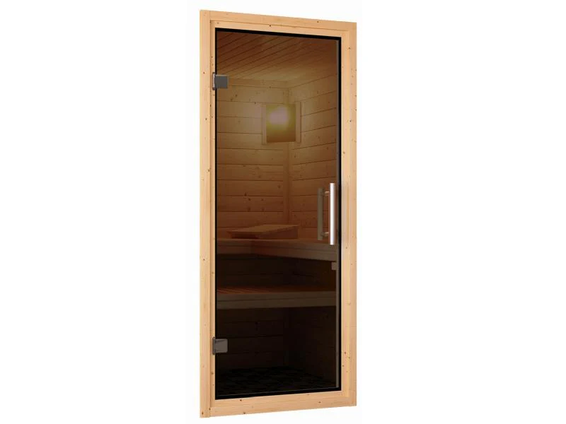 Karibu Sauna Bodin inkl. 9 kW Ofen ext. Steuerung mit moderner Saunatür -mit Dachkranz- - Image 5