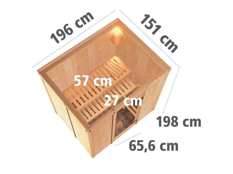 Karibu Sauna Bodin inkl. 9 kW Ofen ext. Steuerung,mit moderner Saunatür -ohne Dachkranz- - Image 2