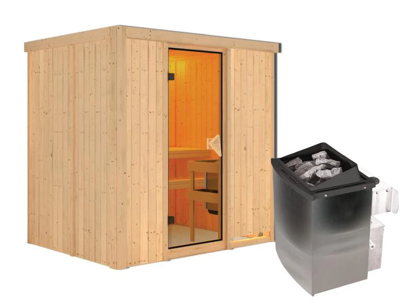 Karibu Sauna Bodin inkl. 9 kW Ofen integr. Steuerung, mit bronzierter Saunatür -ohne Dachkranz- - Image 4