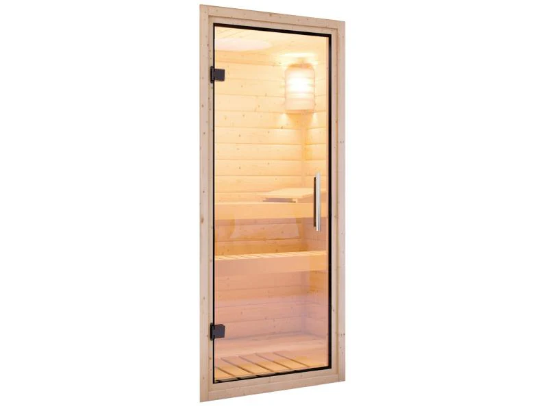Karibu Sauna Bodin inkl. 9 kW Ofen integr. Steuerung mit Klarglas Ganzglastür -mit Dachkranz- - Image 6