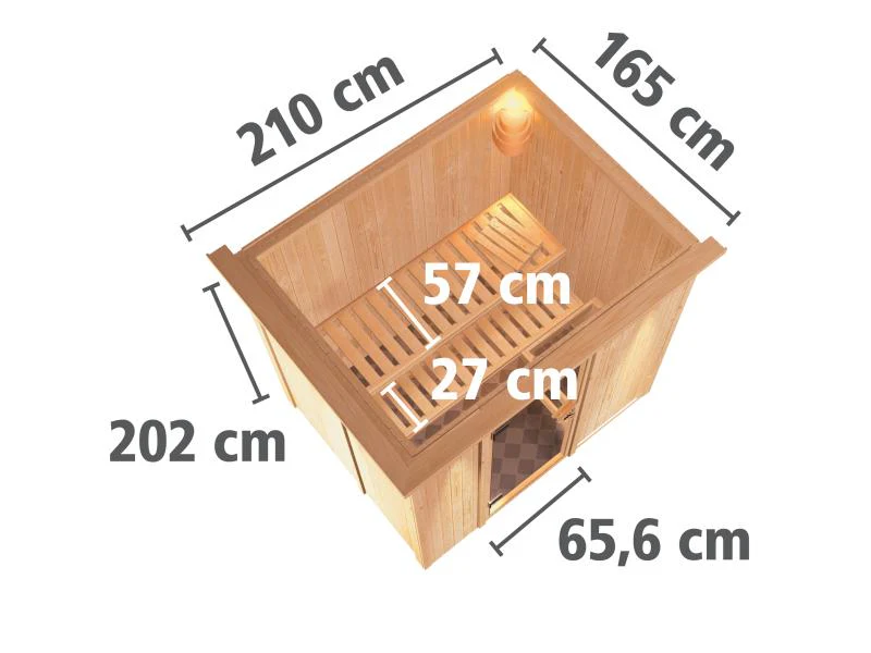 Karibu Sauna Bodin inkl. 9 kW Ofen integr. Steuerung mit moderner Saunatür -mit Dachkranz- - Image 2