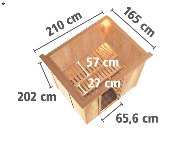 Karibu Sauna Bodin ohne Ofen, mit Dachkranz, mit energiesparender Saunatür - Image 3