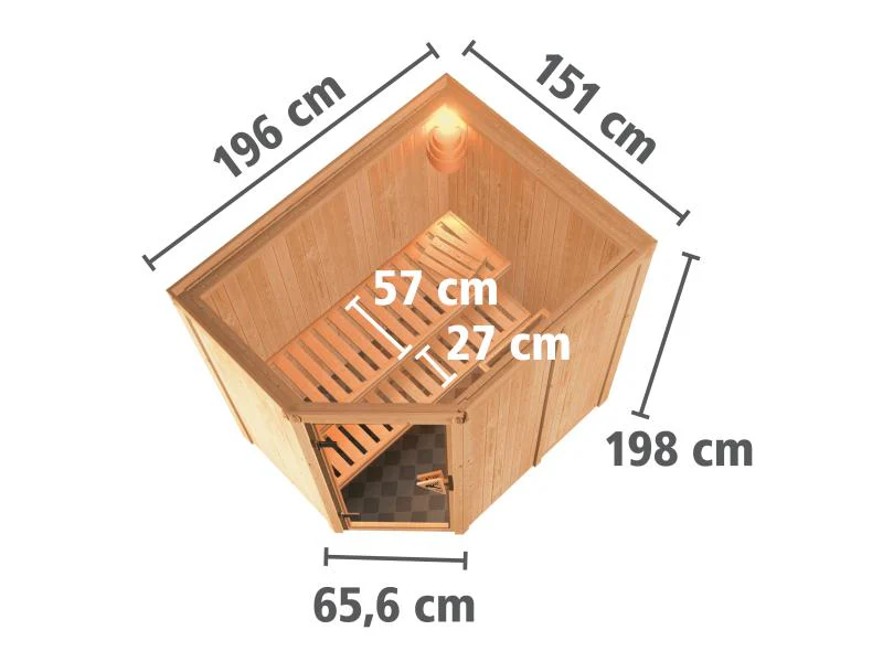 Karibu Sauna Carin inkl 9 kW Ofen ext. Steuerung, mit energiesparender Saunatür -ohne Dachkranz- - Image 2