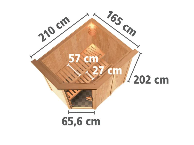 Karibu Sauna Carin inkl. 9 kW Ofen ext. Steuerung mit Klarglas Ganzglastür - mit Dachkranz - - Image 2