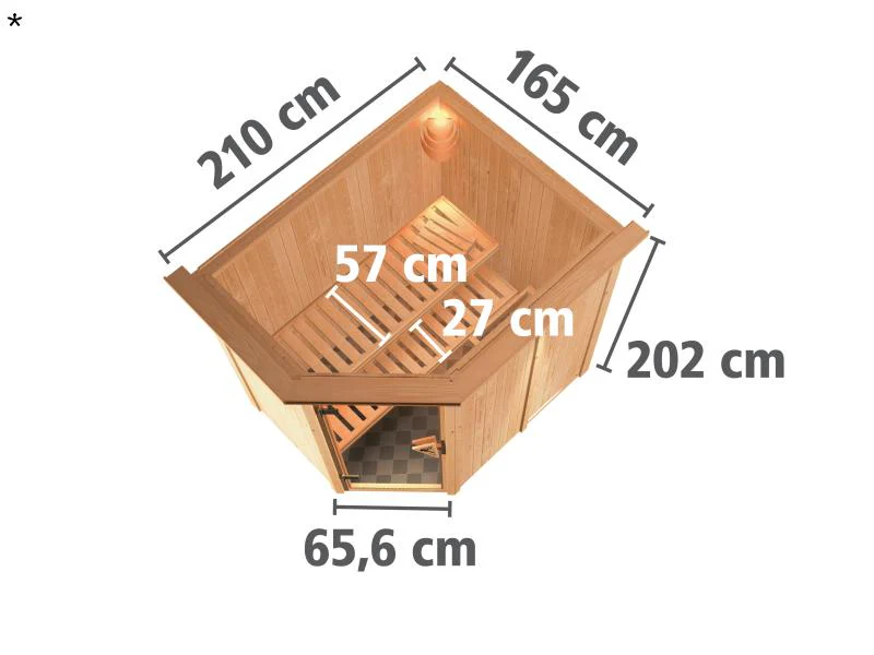 Karibu Sauna Carin ohne Ofen, mit Dachkranz, mit Klarglas Ganzglastür - Image 3
