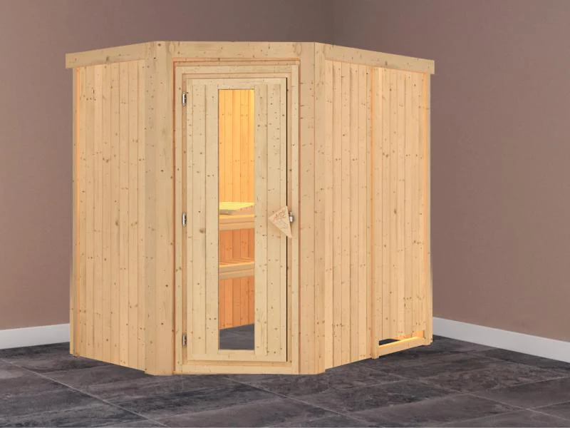 Karibu Sauna Carin ohne Ofen, ohne Dachkranz, mit energiesparender Saunatür - Image 2