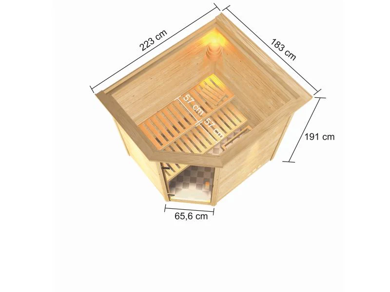 Karibu Sauna Elea inkl. 9 kW Ofen ext. Steuerung mit klassischer Saunatür -mit Dachkranz- - Image 3