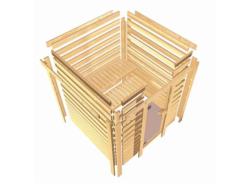 Karibu Sauna Elea inkl. 9 kW Ofen ext. Steuerung mit klassischer Saunatür -ohne Dachkranz- - Image 10
