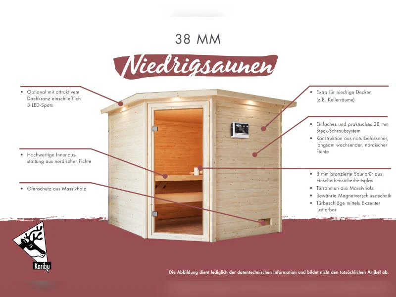 Karibu Sauna Elea inkl. 9 kW Ofen integr. Steuerung mit klassischer Saunatür -ohne Dachkranz- - Image 9