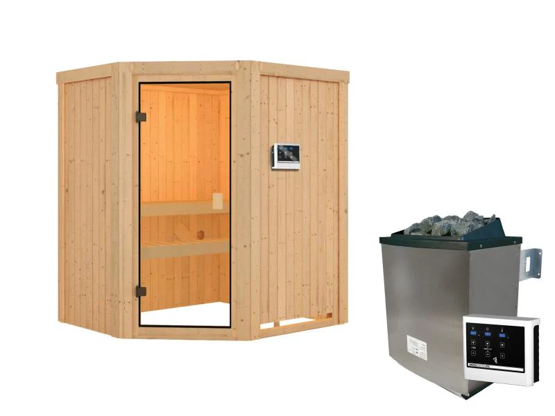 Karibu Sauna Faurin inkl. 9 kW Ofen ext. Steuerung mit klassischer Saunatür -ohne Dachkranz- - Image 2