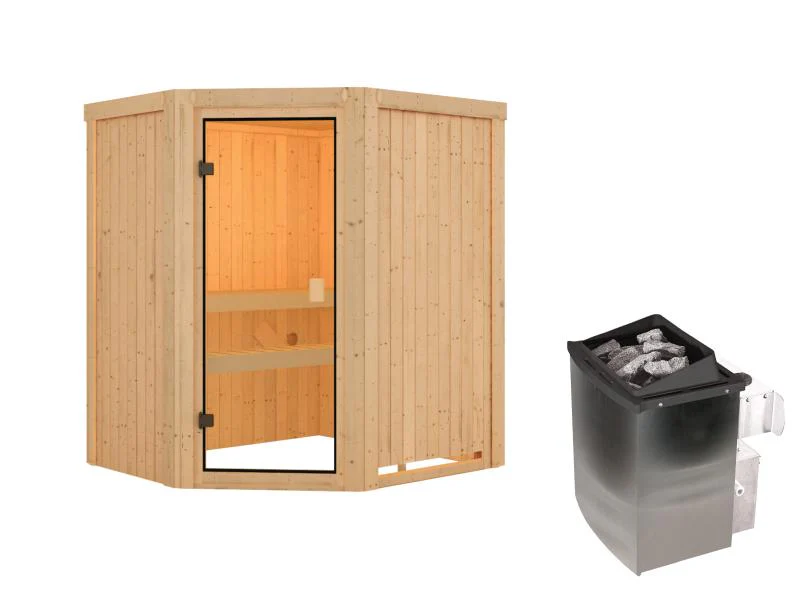 Karibu Sauna Faurin inkl. 9 kW Ofen integr. Steuerung mit klassischer Saunatür -ohne Dachkranz- - Image 2