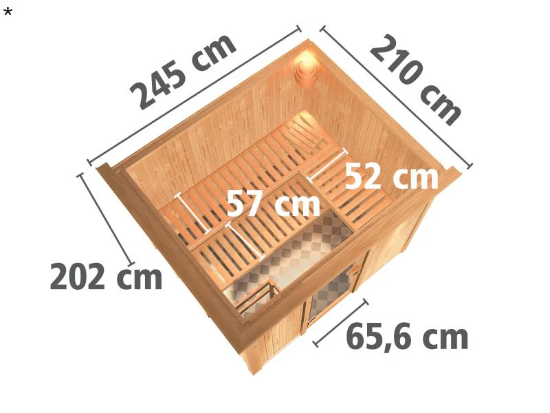 Karibu Sauna Gobin inkl. 9-kW-Bioofen mit externer Steuerung, mit Dachkranz, mit moderner Saunatür - Image 3