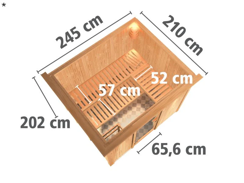 Karibu Sauna Gobin inkl. 9-kW-Ofen mit interner Steuerung, mit Dachkranz, mit moderner Saunatür - Image 3