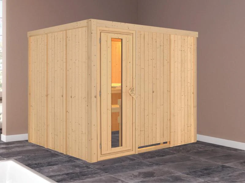 Karibu Sauna Gobin ohne Ofen, ohne Dachkranz, mit energiesparender Saunatür - Image 2