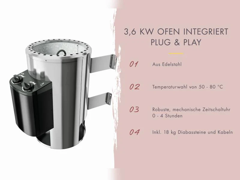 Karibu Sauna Irava 1 - inkl. 3,6 kW Ofen integr. Steuerung - Image 6