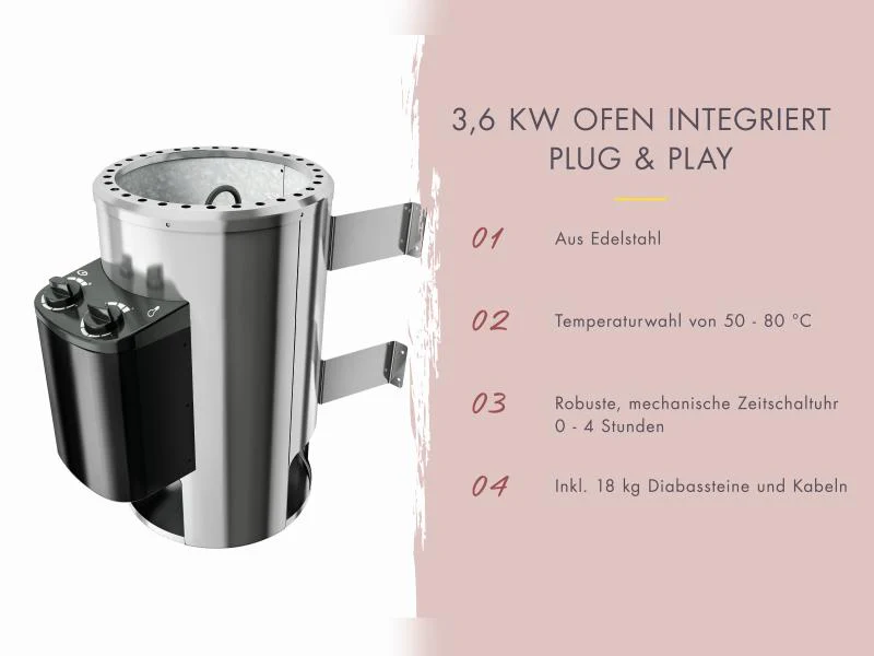 Karibu Sauna Irava 3 inkl. 3,6 kW Ofen integr. Steuerung - Image 5
